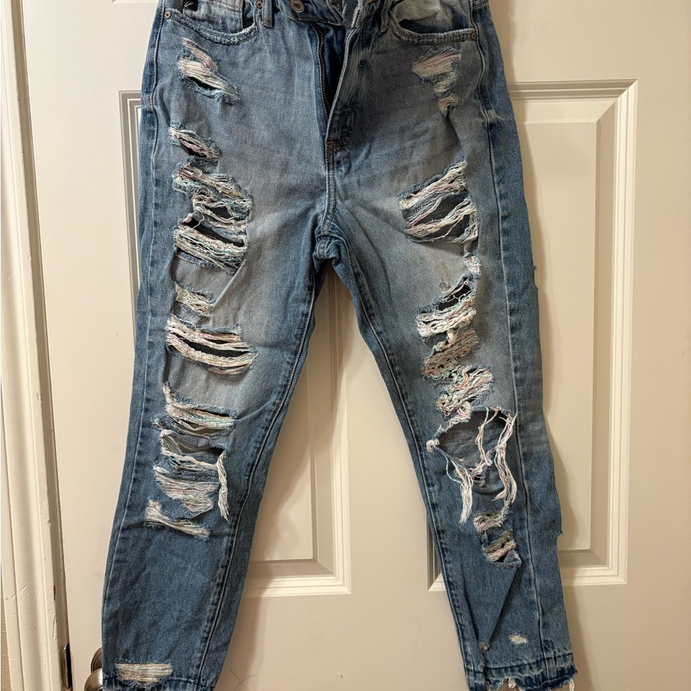 KanCan Blue Relaxed Fit Jeans with Distressed Details